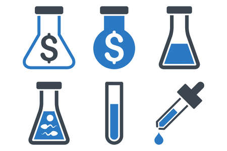 Alchemy vector icons. Icon style is bicolor smooth blue flat symbols with rounded angles on a white background.のイラスト素材