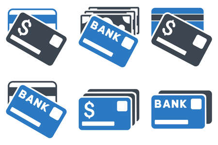 Banking Cards vector icons. Icon style is bicolor smooth blue flat symbols with rounded angles on a white background.のイラスト素材