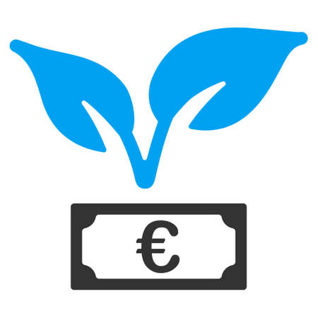 Euro Startup Sprout icon. Vector style is bicolor flat iconic symbol with rounded angles, blue and gray colors, white background.のイラスト素材