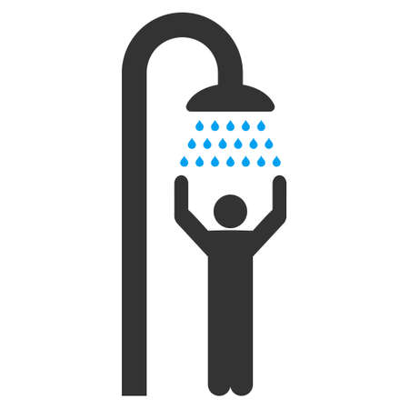 Man under Shower icon. Vector style is bicolor flat iconic symbol with rounded angles, blue and gray colors, white background.のイラスト素材