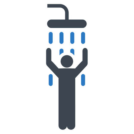 Man under Shower icon. Glyph style is bicolor flat iconic symbol, smooth blue colors, white background.の写真素材