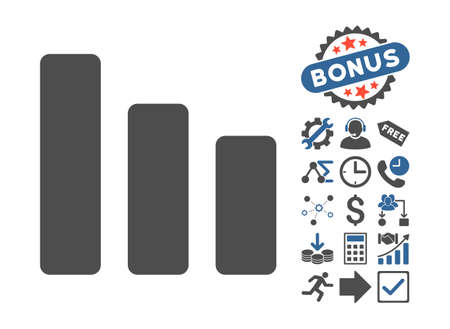 Bar Chart Decrease pictograph with bonus design elements. Vector illustration style is flat iconic bicolor symbols, cobalt and gray colors, white background.のイラスト素材