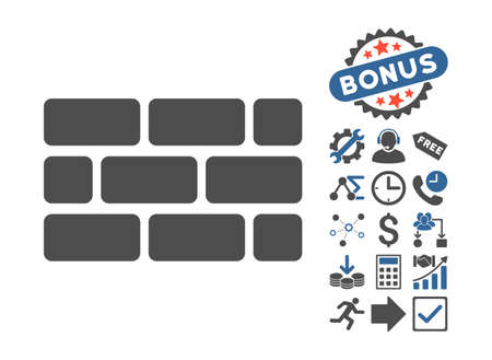 Brick Wall pictograph with bonus symbols. Vector illustration style is flat iconic bicolor symbols, cobalt and gray colors, white background.のイラスト素材