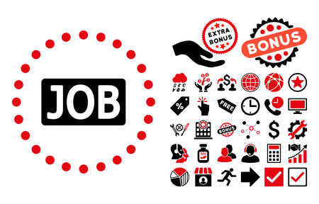 Job Text icon with bonus design elements. Vector illustration style is flat iconic bicolor symbols, intensive red and black colors, white background.のイラスト素材