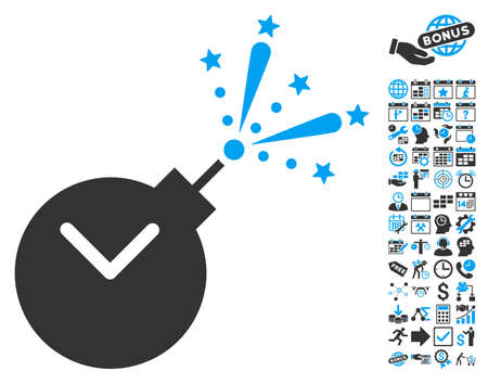 Time Fireworks Charge pictograph with bonus calendar and time management pictograph collection. Vector illustration style is flat iconic bicolor symbols, blue and gray colors, white background.のイラスト素材