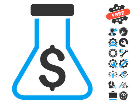 Alchemy icon with bonus tools symbols. Vector illustration style is flat iconic bicolor symbols, blue and gray colors, white background.のイラスト素材
