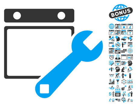 Date Setup icon with bonus calendar and time management pictures. Glyph illustration style is flat iconic bicolor symbols, blue and gray colors, white background. Date Setup icon with bonus calendar and time management pictures. Glyph illustration style is flat iconic bicolor symbols, blue and gray colors, white background.