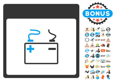 Accumulator Calendar Page icon with bonus calendar and time management symbols. Vector illustration style is flat iconic symbols, blue and gray colors, white background.のイラスト素材