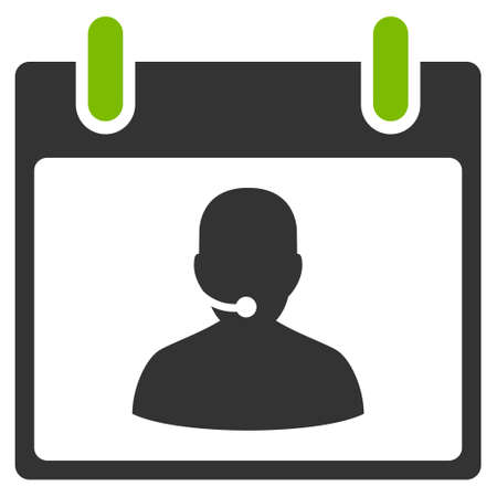 Call Center Manager Calendar Day vector icon. Style is flat graphic bicolor symbol, eco green and gray colors, white background.のイラスト素材