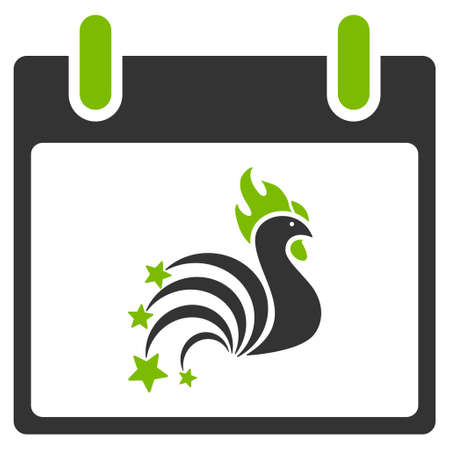 Rooster Fireworks Calendar Day vector pictogram. Style is flat graphic bicolor symbol, eco green and gray colors, white background.のイラスト素材