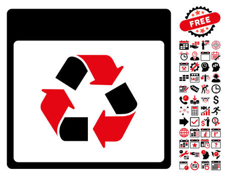 Recycle Calendar Page pictograph with bonus calendar and time management icon set. Vector illustration style is flat iconic symbols, intensive red and black, white background.のイラスト素材