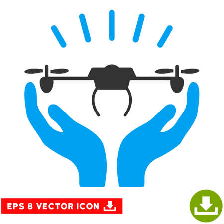 Drone Launch Hands EPS vector icon. Illustration style is flat iconic bicolor blue and gray symbol on white background.のイラスト素材