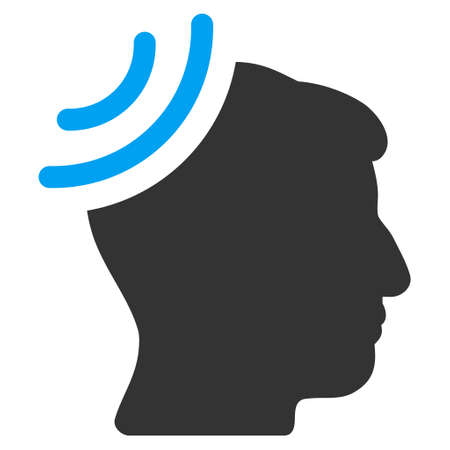 Radio Reception Brain vector pictograph. Style is flat graphic bicolor symbol, blue and gray colors, white background.のイラスト素材