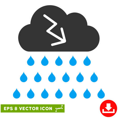 Thunderstorm Rain Cloud EPS vector pictograph. Illustration style is flat iconic bicolor blue and gray symbol on white background.のイラスト素材