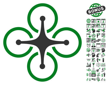 Airdrone icon with bonus calendar and time service pictograph collection. Vector illustration style is flat iconic symbols, green and gray colors, white background.のイラスト素材