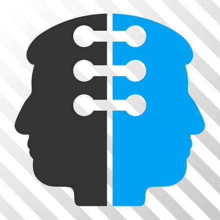 Blue And Gray Dual Head Interface interface toolbar pictogram. Vector pictogram style is a flat bicolor symbol on diagonal hatch transparent background.のイラスト素材
