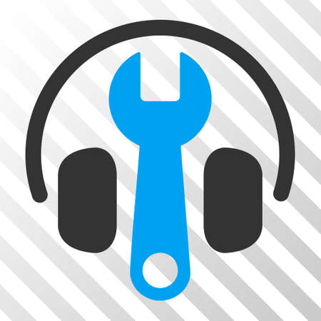 Blue And Gray Headphones Tuning Wrench toolbar pictogram. Vector pictograph style is a flat bicolor symbol on diagonal hatch transparent background.のイラスト素材
