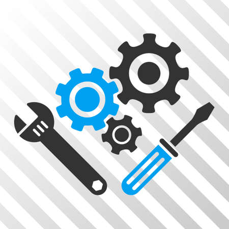 Blue And Gray Mechanics Tools toolbar pictogram. Vector pictograph style is a flat bicolor symbol on diagonal hatch transparent background.のイラスト素材