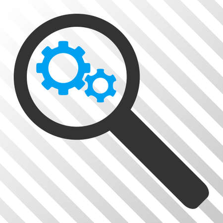 Blue And Gray Search Gears Tool interface toolbar pictogram. Vector pictogram style is a flat bicolor symbol on diagonal hatch transparent background.のイラスト素材