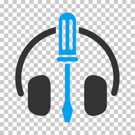 Blue And Gray Headphones Tuning Screwdriver interface toolbar pictogram. Vector pictograph style is a flat bicolor symbol on chess transparent background.のイラスト素材