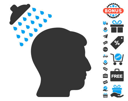 Head Shower icon with free bonus images. Vector illustration style is flat iconic symbols, blue and gray colors, white background.のイラスト素材