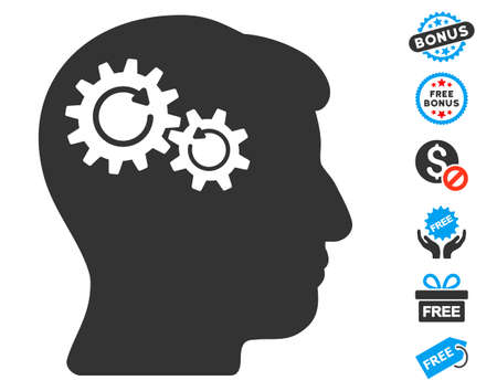 Head Wheels Rotation pictograph with free bonus pictures. Vector illustration style is flat iconic symbols, blue and gray colors, white background.のイラスト素材