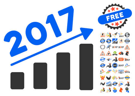 2017 Chart Trend pictograph with bonus 2017 new year clip art. Vector illustration style is flat iconic symbols,modern colors.のイラスト素材
