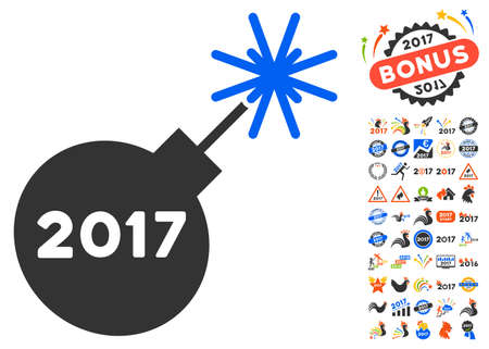 2017 Fireworks Detonator icon with bonus 2017 new year graphic icons. Vector illustration style is flat iconic symbols,modern colors.のイラスト素材