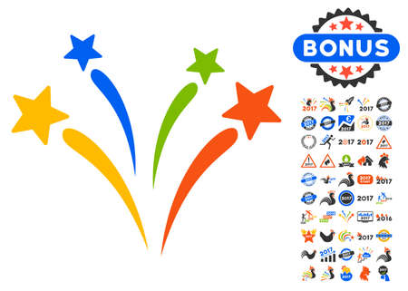 Fireworks pictograph with bonus 2017 new year graphic icons. Vector illustration style is flat iconic symbols,modern colors.のイラスト素材