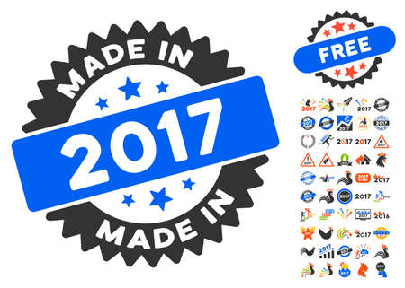 Made in 2017 Stamp pictograph with bonus 2017 new year clip art. Vector illustration style is flat iconic symbols,modern colors.のイラスト素材