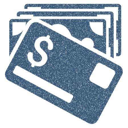 Banknotes and Card grainy textured icon for overlay watermark stamps. Flat symbol with scratched texture. Dotted vector blue ink rubber seal stamp with grunge design on a white background.のイラスト素材