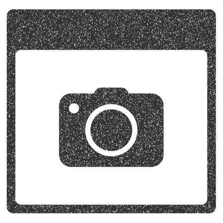 Photo Camera Calendar Page grainy textured icon for overlay watermark stamps. Flat symbol with dirty texture. Dotted vector gray ink rubber seal stamp with grunge design on a white background.のイラスト素材