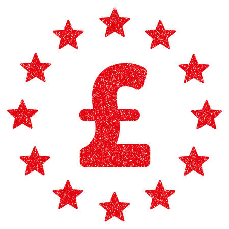 Pound Stars grainy textured icon for overlay watermark stamps. Flat symbol with dirty texture. Dotted vector red ink rubber seal stamp with grunge design on a white background.のイラスト素材