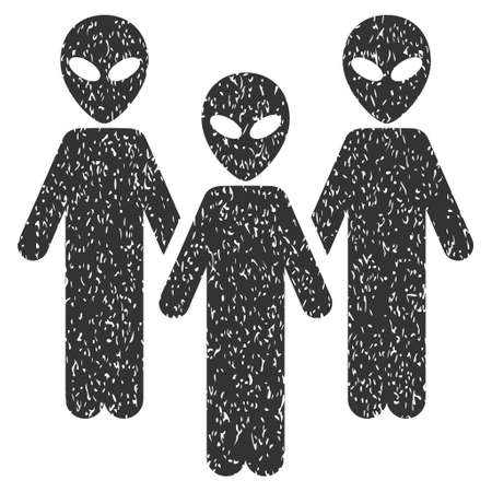 Alien Group grainy textured icon for overlay watermark stamps. Flat symbol with dust texture. Dotted vector gray ink rubber seal stamp with grunge design on a white background.のイラスト素材