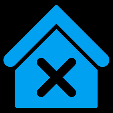 Wrong House icon. Glyph style is flat iconic symbol, blue color, black background.の写真素材