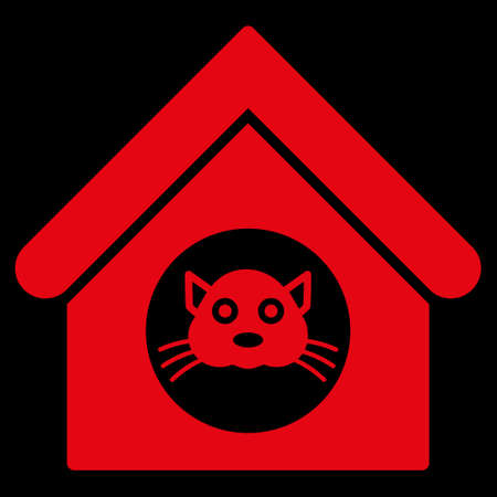 Cat House icon. Glyph style is flat iconic symbol, red color, black background.の写真素材
