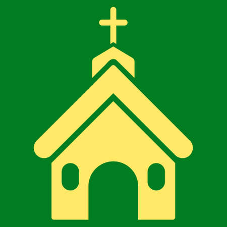 Church icon. Glyph style is flat iconic symbol, yellow color, green background.の写真素材