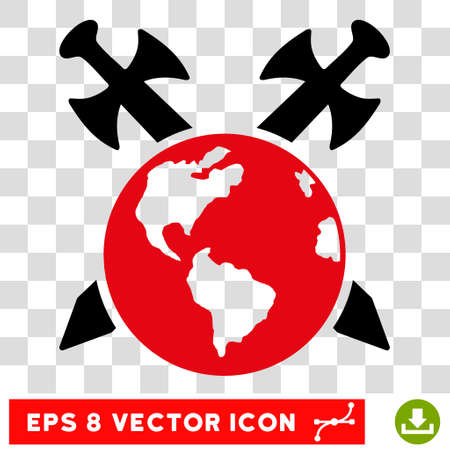 Vector Earth Swords EPS vector pictograph. Illustration style is flat iconic bicolor intensive red and black symbol on a transparent background.のイラスト素材