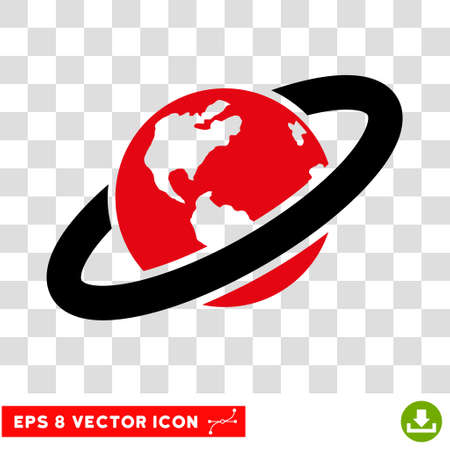 Vector Ringed Planet EPS vector pictogram. Illustration style is flat iconic bicolor intensive red and black symbol on a transparent background.のイラスト素材