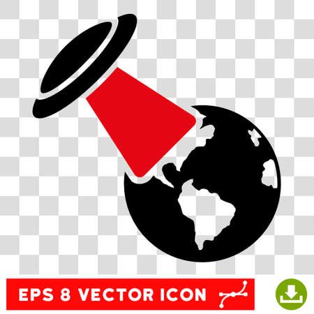 Vector Ufo Explores Earth EPS vector icon. Illustration style is flat iconic bicolor intensive red and black symbol on a transparent background.のイラスト素材