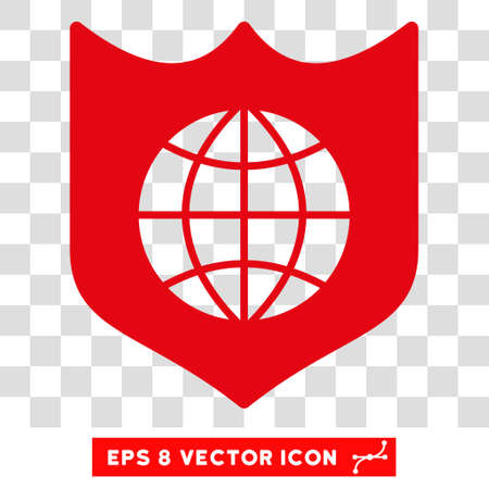 Vector Global Shield EPS vector pictograph. Illustration style is flat iconic intensive red symbol on a transparent background.のイラスト素材