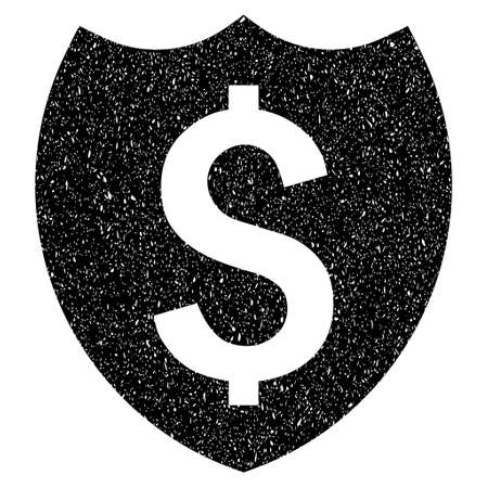 Bank Insurance Shield grainy textured icon for overlay watermark stamps. Flat symbol with dirty texture. Dotted glyph black ink rubber seal stamp with grunge design on a white background.の写真素材