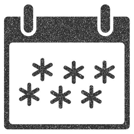 Snow Calendar Day grainy textured icon for overlay watermark stamps. Flat symbol with dirty texture. Dotted glyph gray ink rubber seal stamp with grunge design on a white background.の写真素材