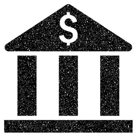 Bank Building grainy textured icon for overlay watermark stamps. Flat symbol with scratched texture. Dotted vector black ink rubber seal stamp with grunge design on a white background.のイラスト素材