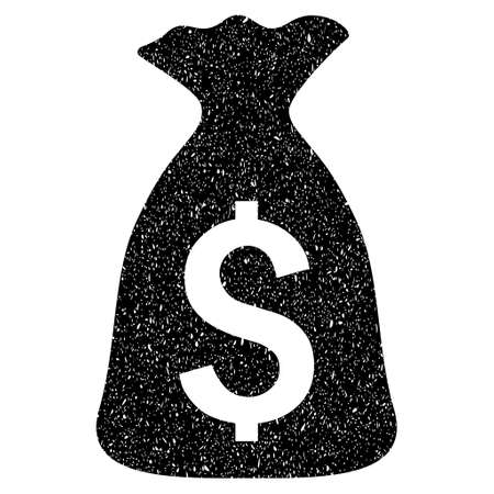 Money Bag grainy textured icon for overlay watermark stamps. Flat symbol with unclean texture. Dotted vector black ink rubber seal stamp with grunge design on a white background.のイラスト素材