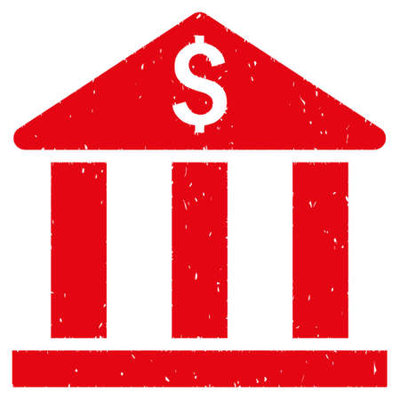 Bank Building grainy textured icon for overlay watermark stamps. Flat symbol with dirty texture. Dotted vector red ink rubber seal stamp with grunge design on a white background.のイラスト素材
