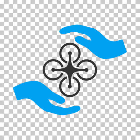 Air Copter Care Hands square icon. Vector pictograph style is a flat bicolor symbol, blue and gray colors, chess transparent background.のイラスト素材