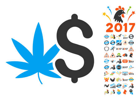Cannabis Business icon with bonus 2017 new year clip art. Vector illustration style is flat iconic symbols,modern colors.のイラスト素材