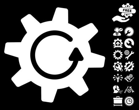 Cogwheel Rotation Direction pictograph with bonus settings graphic icons. Glyph illustration style is flat iconic symbols on white background.の写真素材