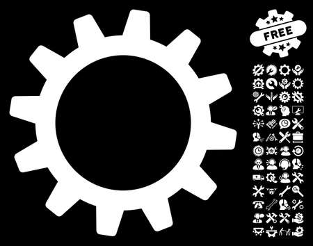Cogwheel pictograph with bonus configuration graphic icons. Glyph illustration style is flat iconic symbols on white background.の写真素材